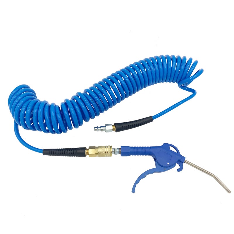 DYNAMIC POWER PU Recoil Air Hose With Blow Gun. 1/4 inch by 25 Feet 200PSI. - Image 1